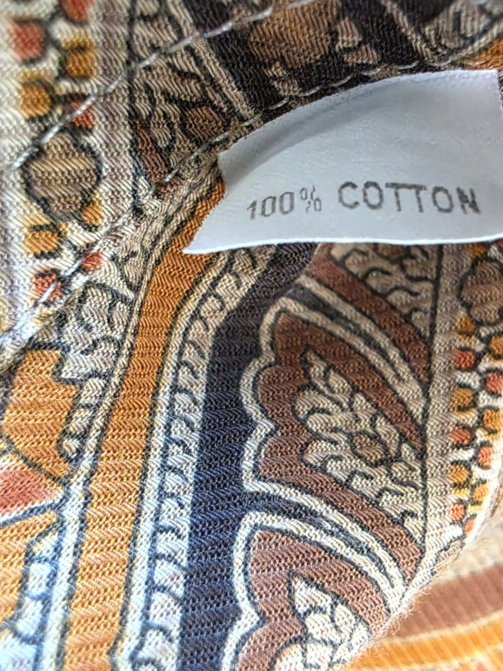 Ermenegildo Zegna Mens Large Paisley Shirt 100% Cotton Brown Gold Long - Picture 6 of 11